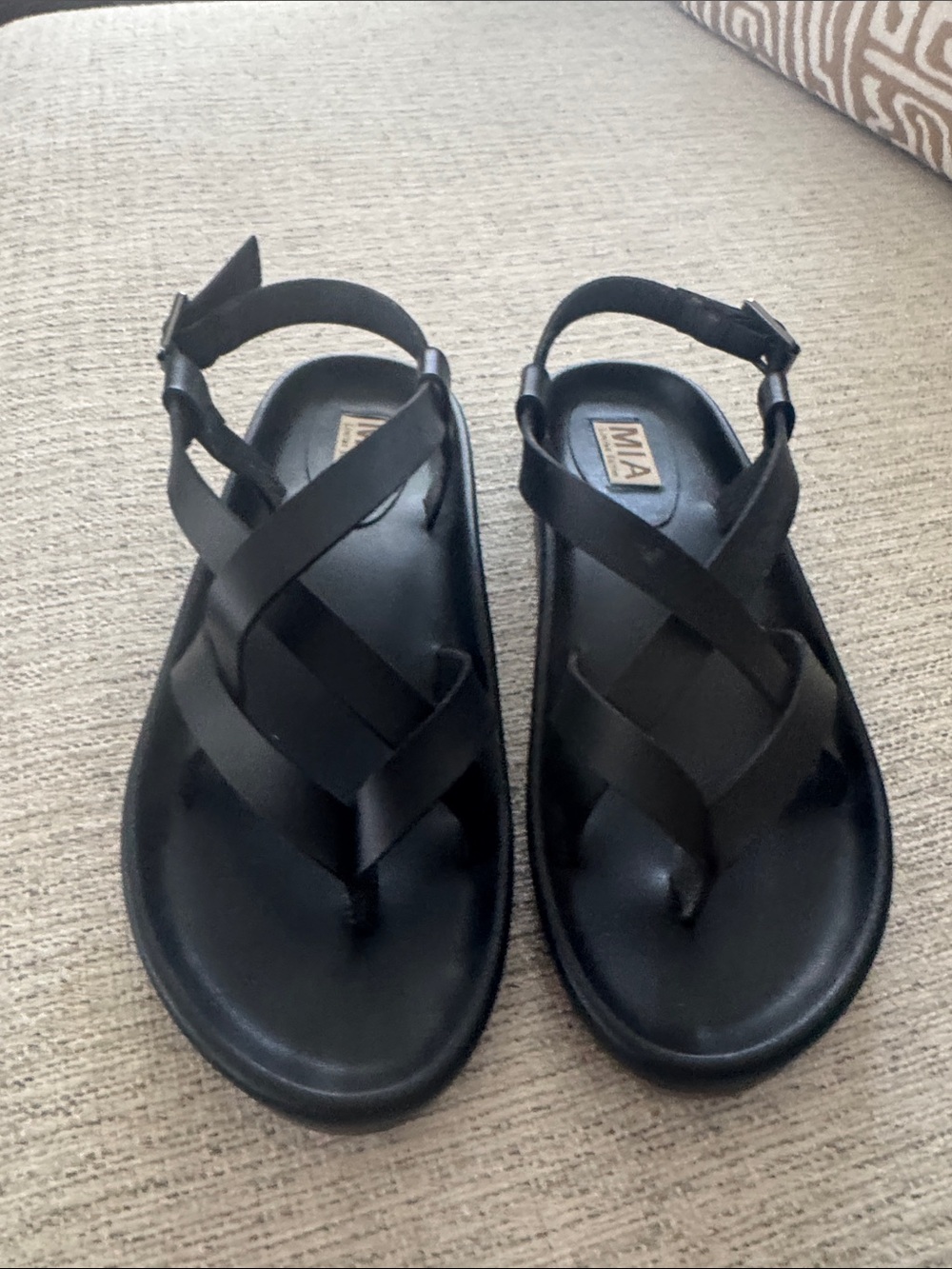 MIA Black Crisscross Thong Sandals with Ankle Strap